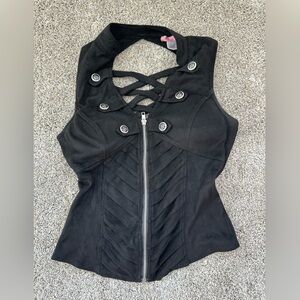 LYDIA USA suede - like zip up top with strappy back